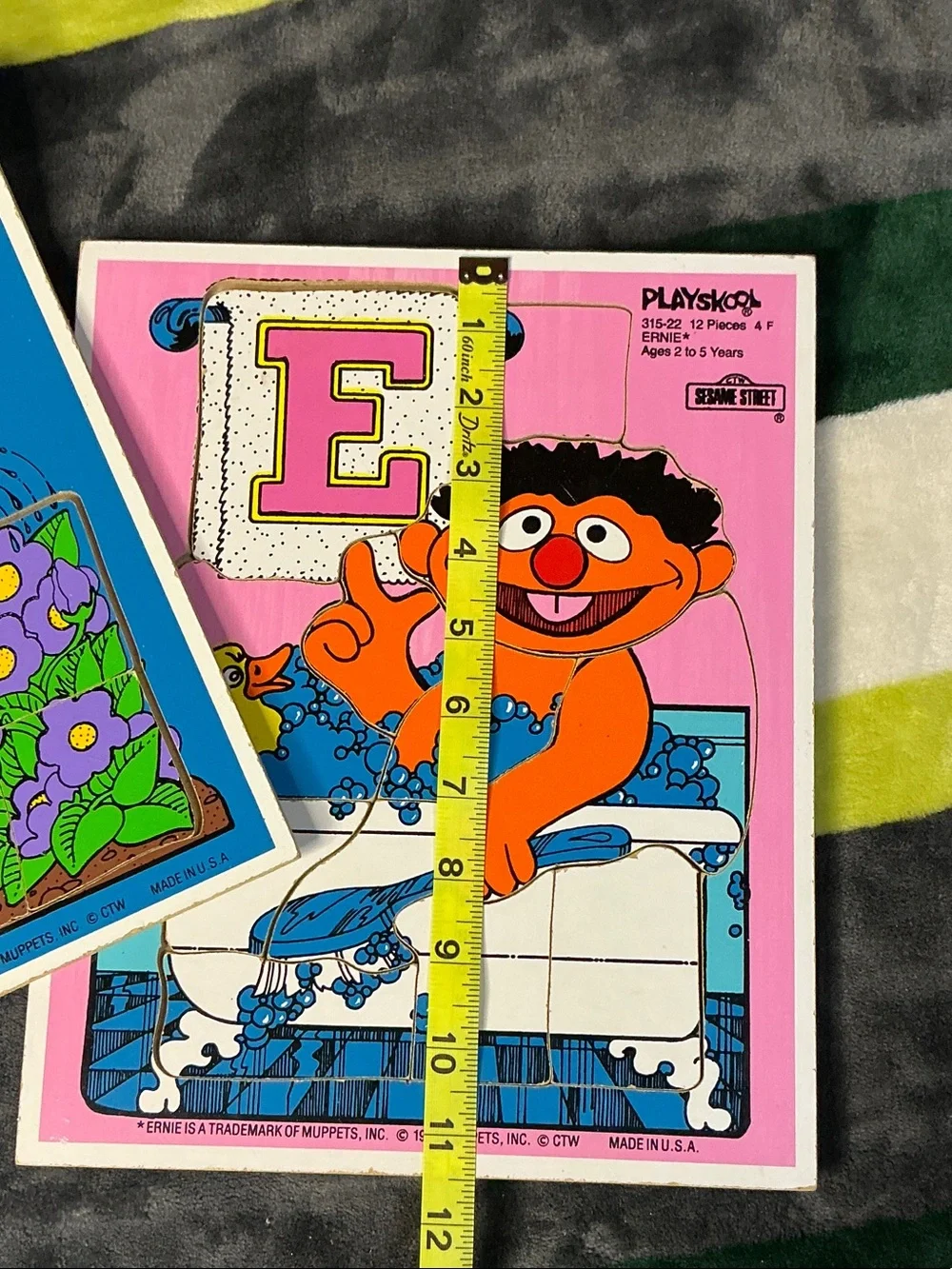 Vintage Playskool Sesame Street Puzzle - Big Bird Blue & Ernie Pink Wood Puzzles